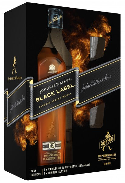 Johnnie Walker 12-Year Black Label Gift Set with 2 glasses